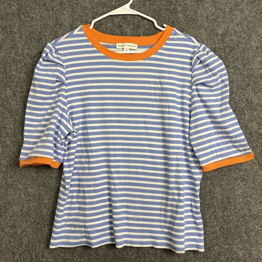 Rebecca Minkoff Top Blouse  Womens Size XL Blue Orange Striped